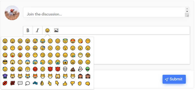 TinyMCE Emoji List Preview | Deeper Comments Discussion Settings