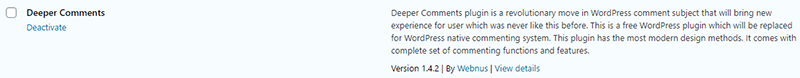 Plugins List | Installation | Deeper Comments Documentation