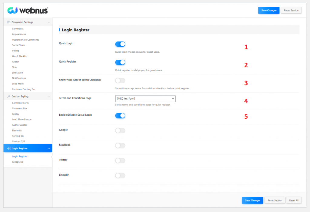 Login Register2 - Deeper Comments Settings — Login Register