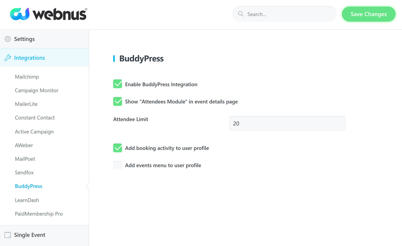 BuddyPress Integration Settings Modern Events Calendar Knowledgebase