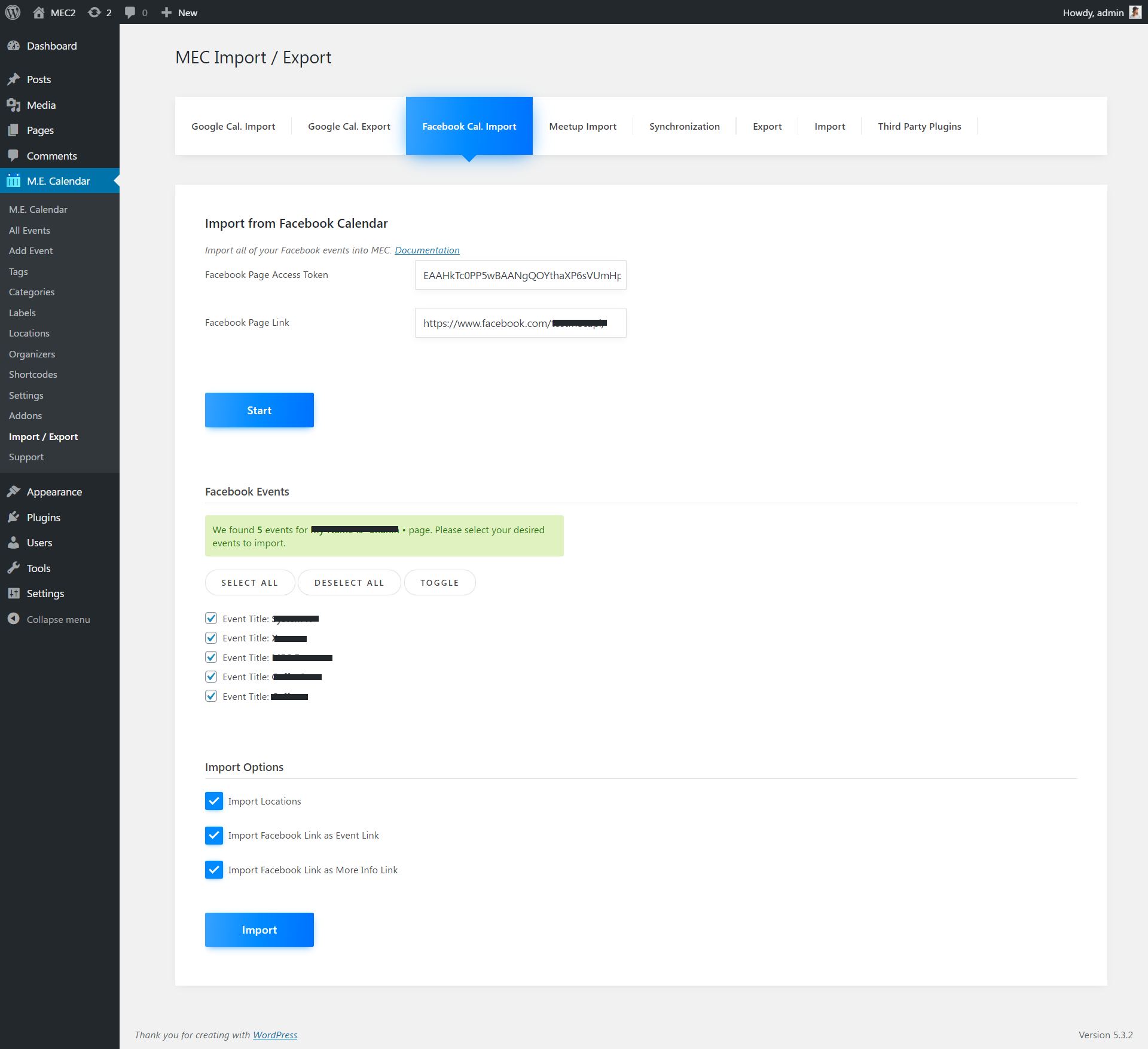 Import Facebook Events Modern Events Calendar