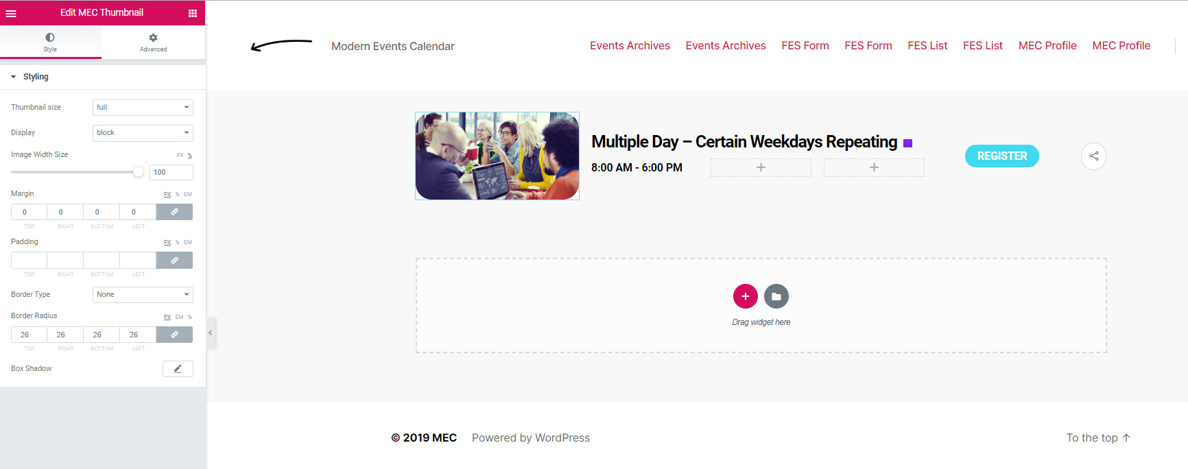 Modern event calendar shortcode designer addon